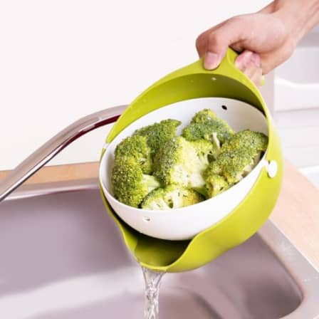 Multi-Functional Washing Fruits and Vegetables Bowl & Strainer with Handle (BLUE)