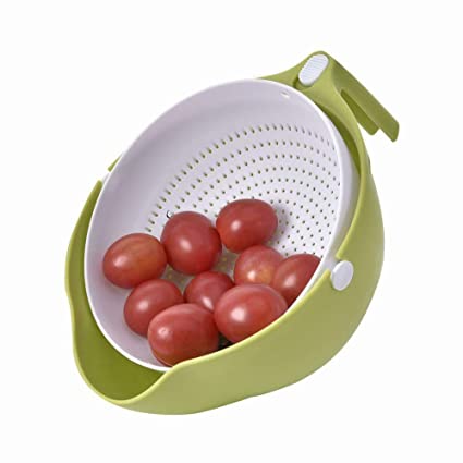 Multi-Functional Washing Fruits and Vegetables Bowl & Strainer with Handle (BLUE)