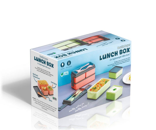 3-Compartment Plastic Lunch Box 1 Spoon 1 Fork - 1400ml | BPA Free & Food-Grade Material
