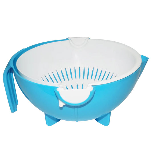 Multi-Functional Washing Fruits and Vegetables Bowl & Strainer with Handle (BLUE)