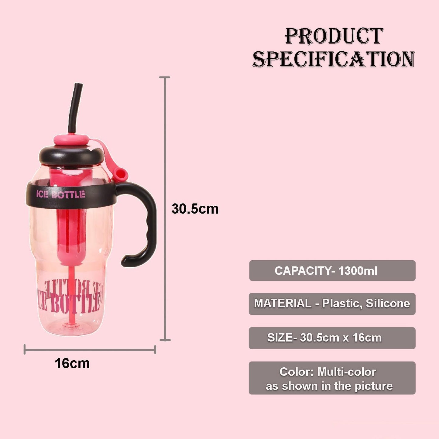 Water Bottle with Straw & Handle, Transparent Tumbler - Green