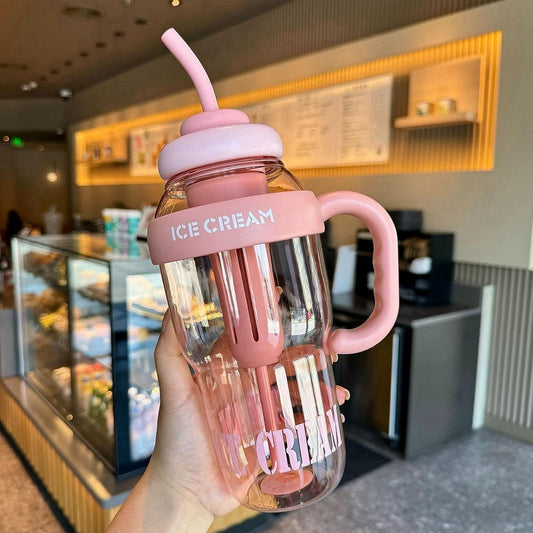 Water Bottle with Straw & Handle, Transparent Tumbler