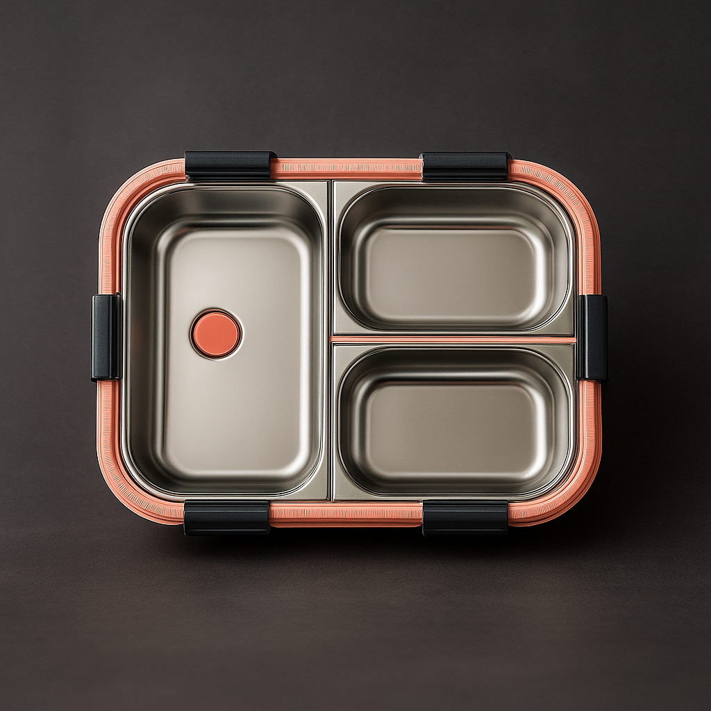 3 Compartment Stainless Steel Lunch Box, Leakage Proof Lunch Box - Pink