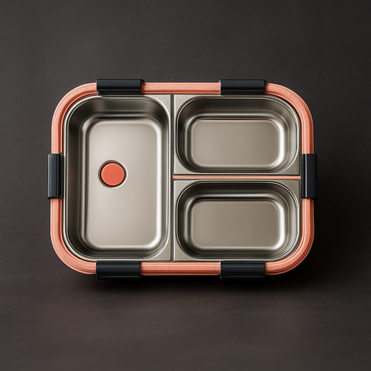 3 Compartment Stainless Steel Lunch Box, Leakage Proof Lunch Box - Pink