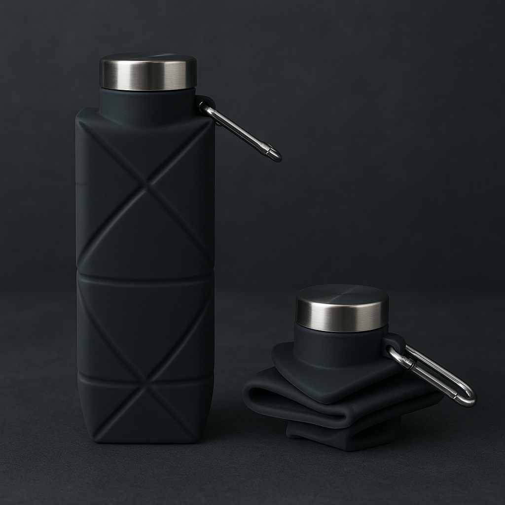 Collapsible Water Bottle Black– Premium Stainless Steel & Silicone [750ML]