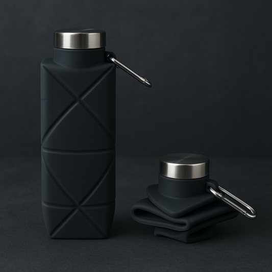 Collapsible Water Bottle Black– Premium Stainless Steel & Silicone [750ML]